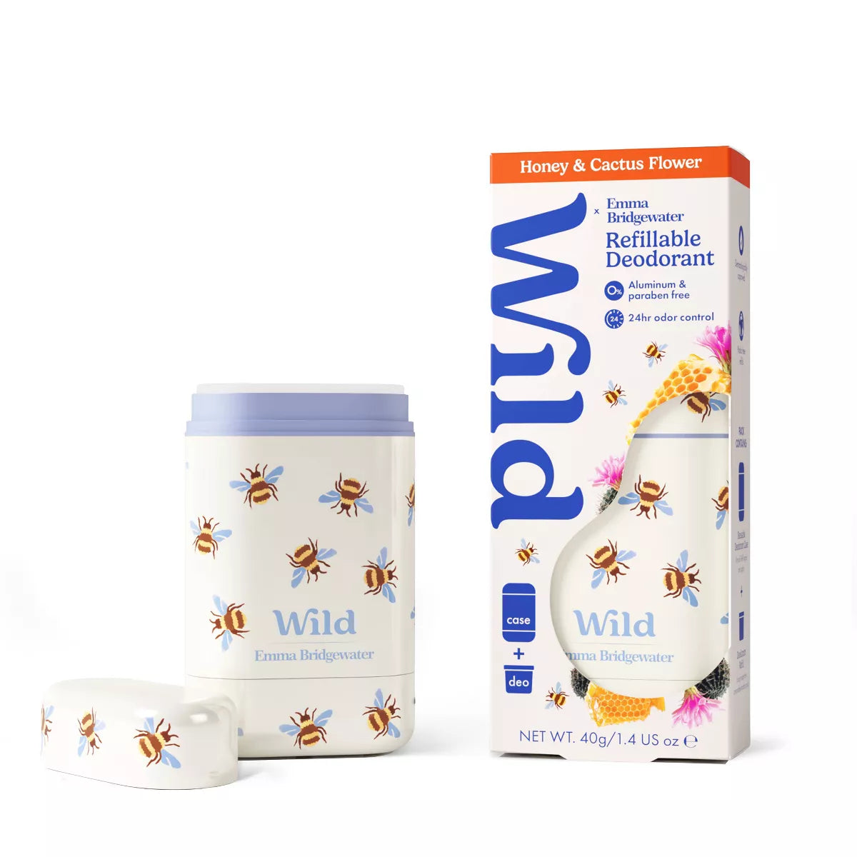 Wild Cosmetics Cream Deodorant Refill - Honey & Cactus Flower with Bee Case - Aluminum-Free 5.29Oz
