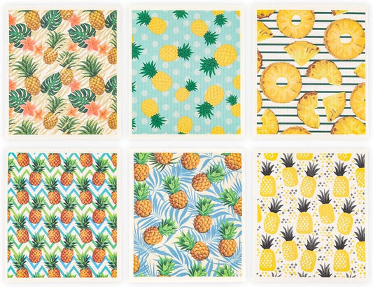 Swedish Dishcloths - Sponge Reusable Cleaning Dishes Cloth - 6 Pack Dish Cloths and Dish Rags for Kitchen (Pineapple)