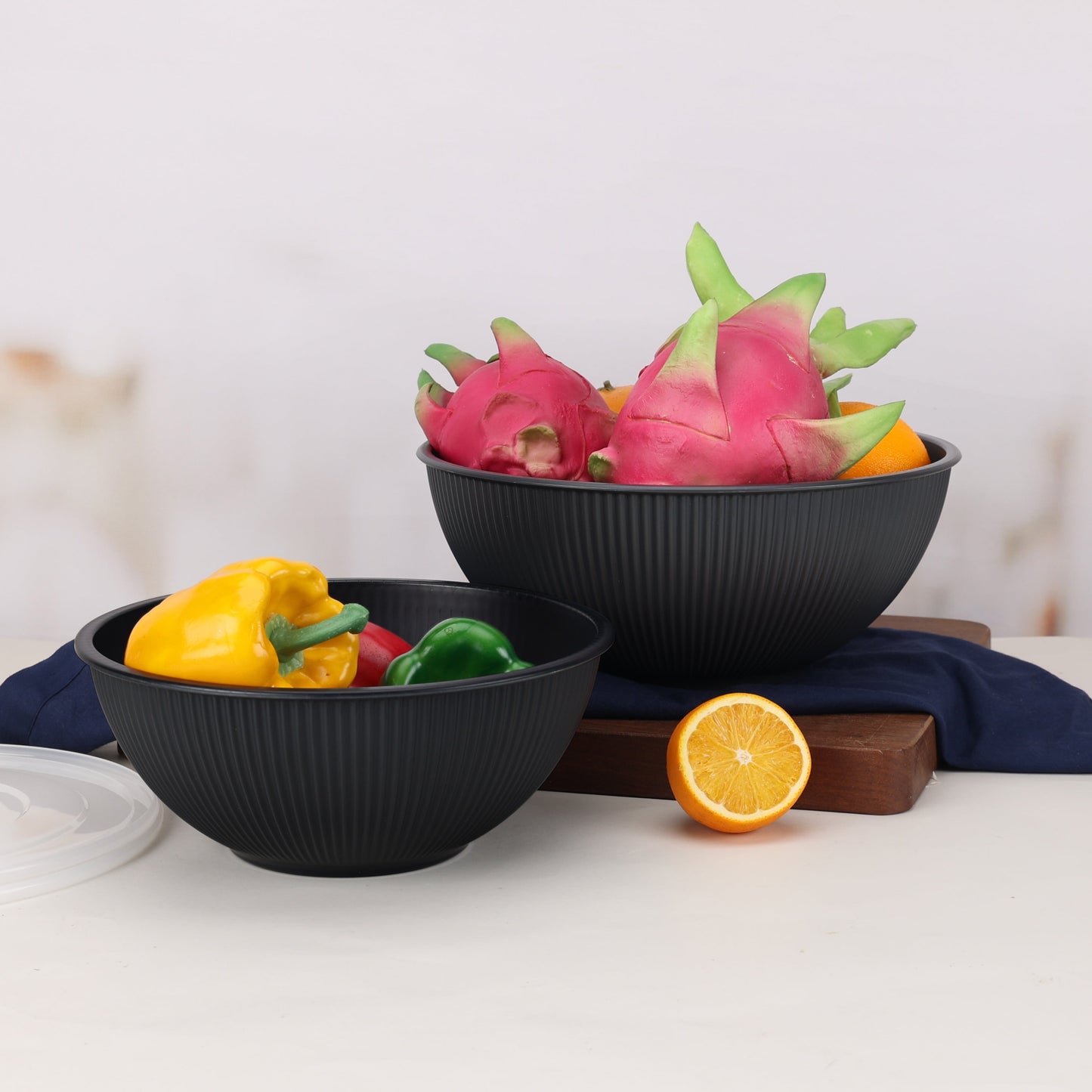 - Black 4-Piece Eco-Friendly Recycled Plastic Serve Bowl Set