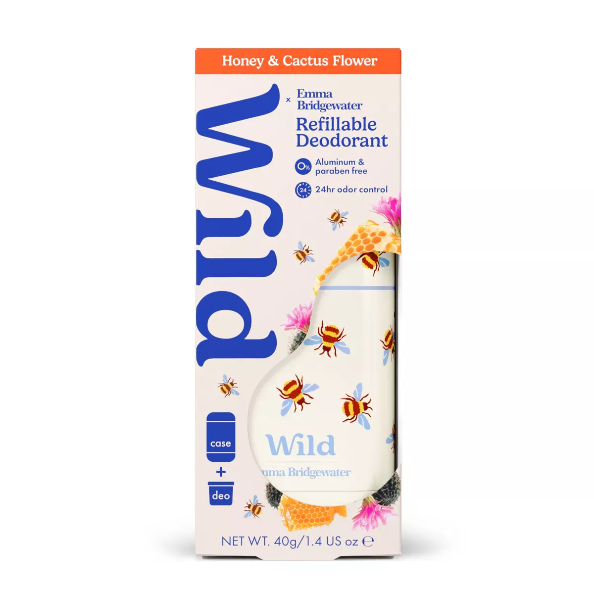 Wild Cosmetics Cream Deodorant Refill - Honey & Cactus Flower with Bee Case - Aluminum-Free 5.29Oz