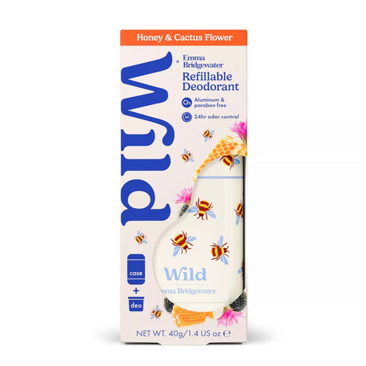 Wild Cosmetics Cream Deodorant Refill - Honey & Cactus Flower with Bee Case - Aluminum-Free 5.29Oz