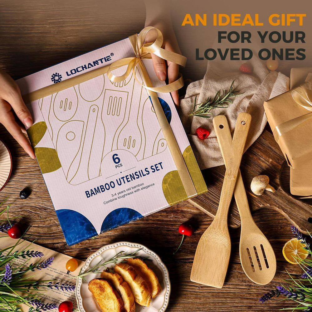 Eco-Friendly Premium Natural Bamboo 6-Piece Cooking Kitchen Utensils Set