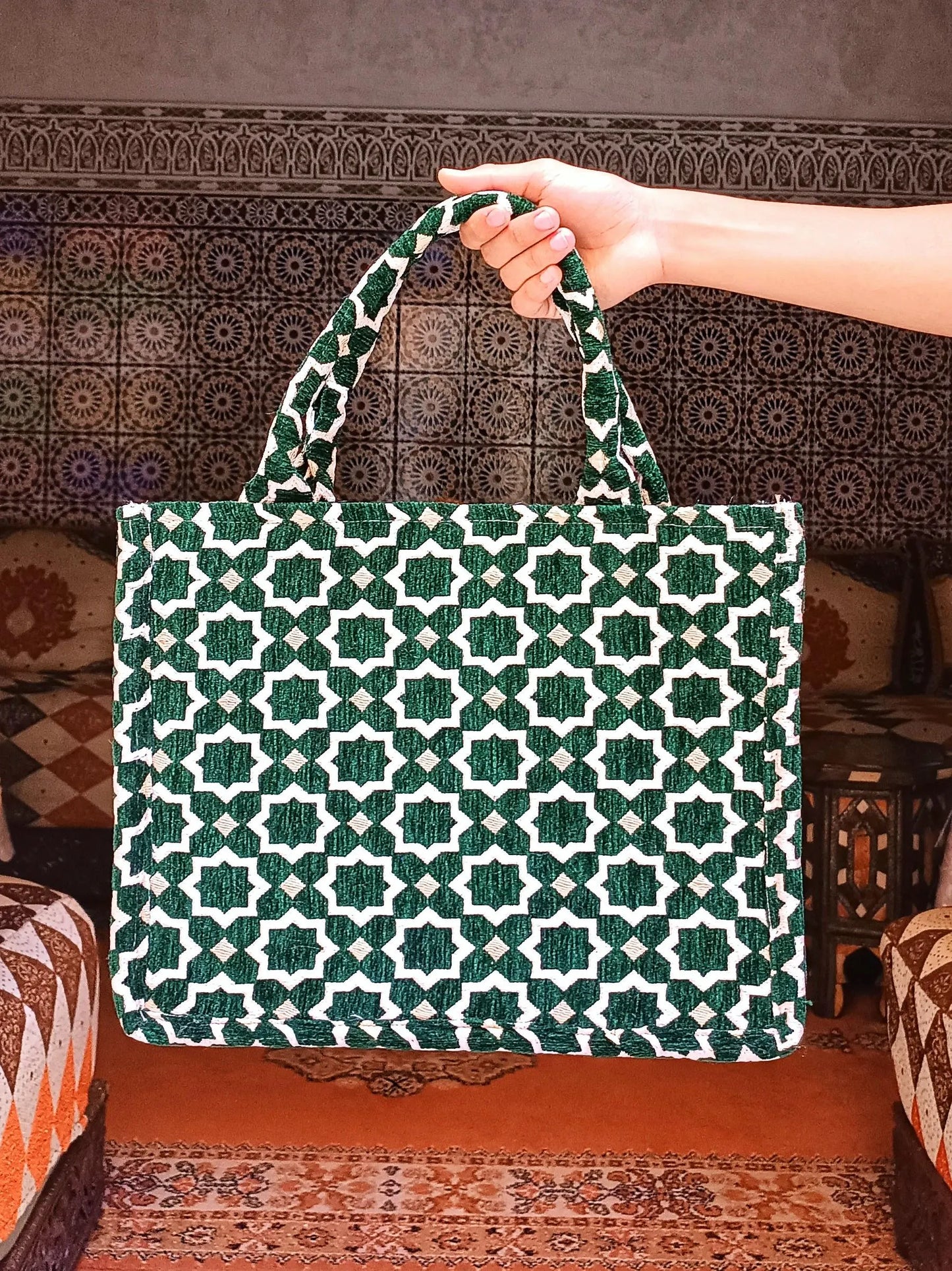 Handmade Moroccan Tote Bag: Zellij Tile Design, Eco-Friendly