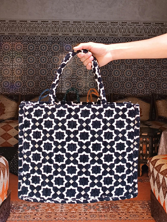 Handmade Moroccan Tote Bag: Zellij Tile Design, Eco-Friendly