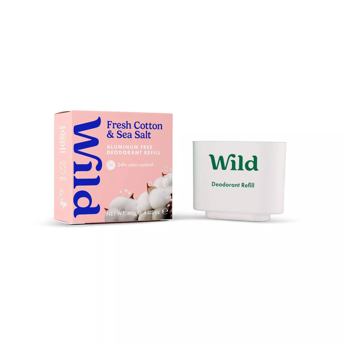 Wild Cosmetics Aluminum-Free Cream Deodorant Refill - Fresh Cotton & Sea Salt - 1.4Oz: Vegan, under Arm Use