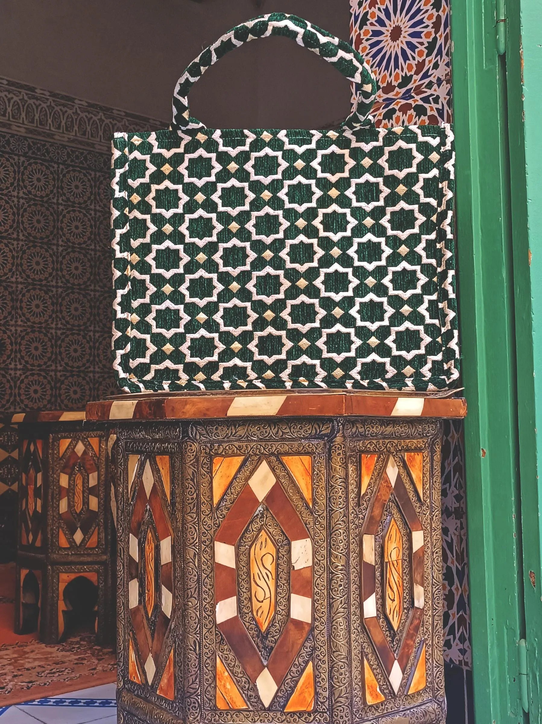 Handmade Moroccan Tote Bag: Zellij Tile Design, Eco-Friendly