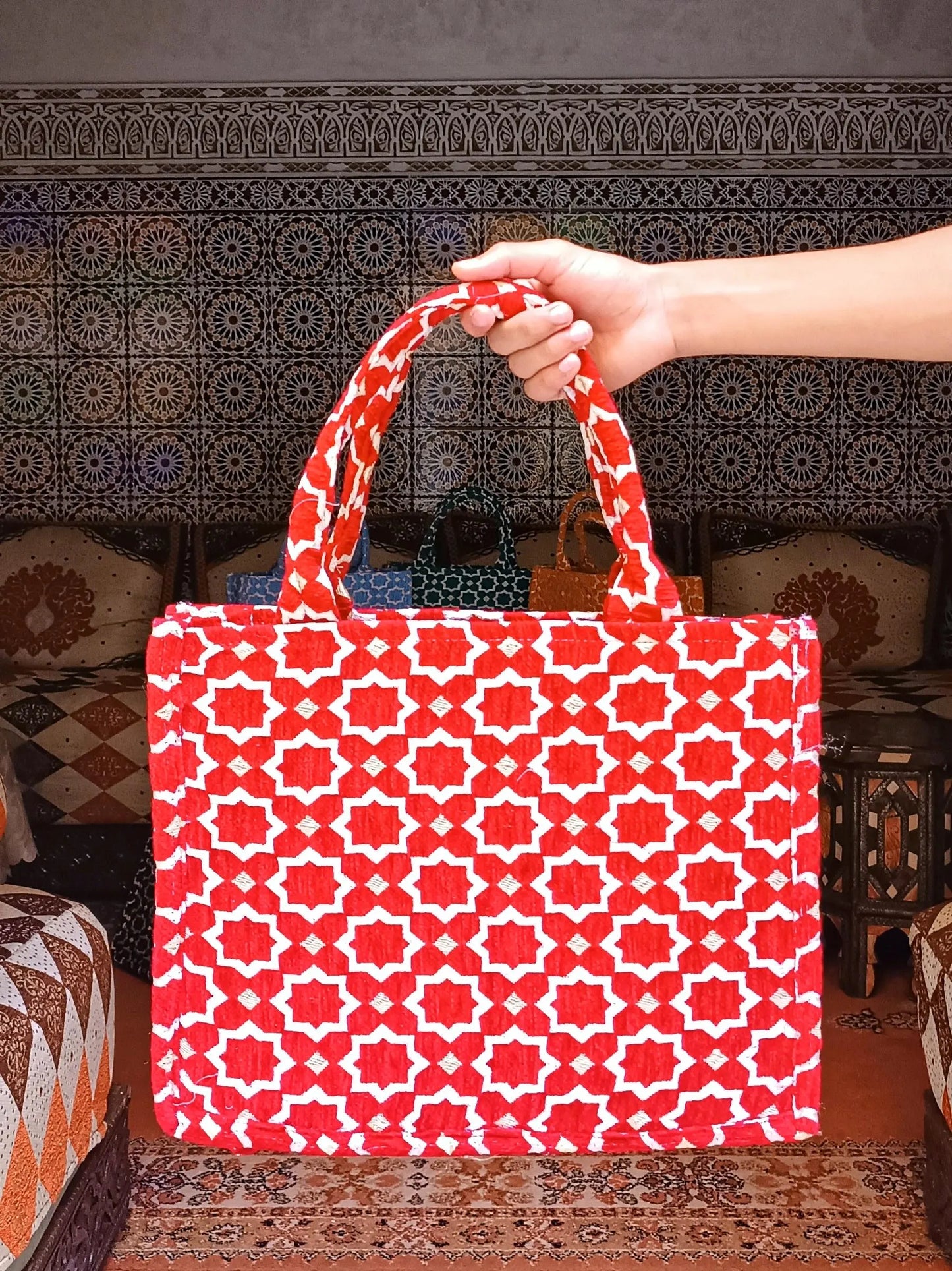 Handmade Moroccan Tote Bag: Zellij Tile Design, Eco-Friendly