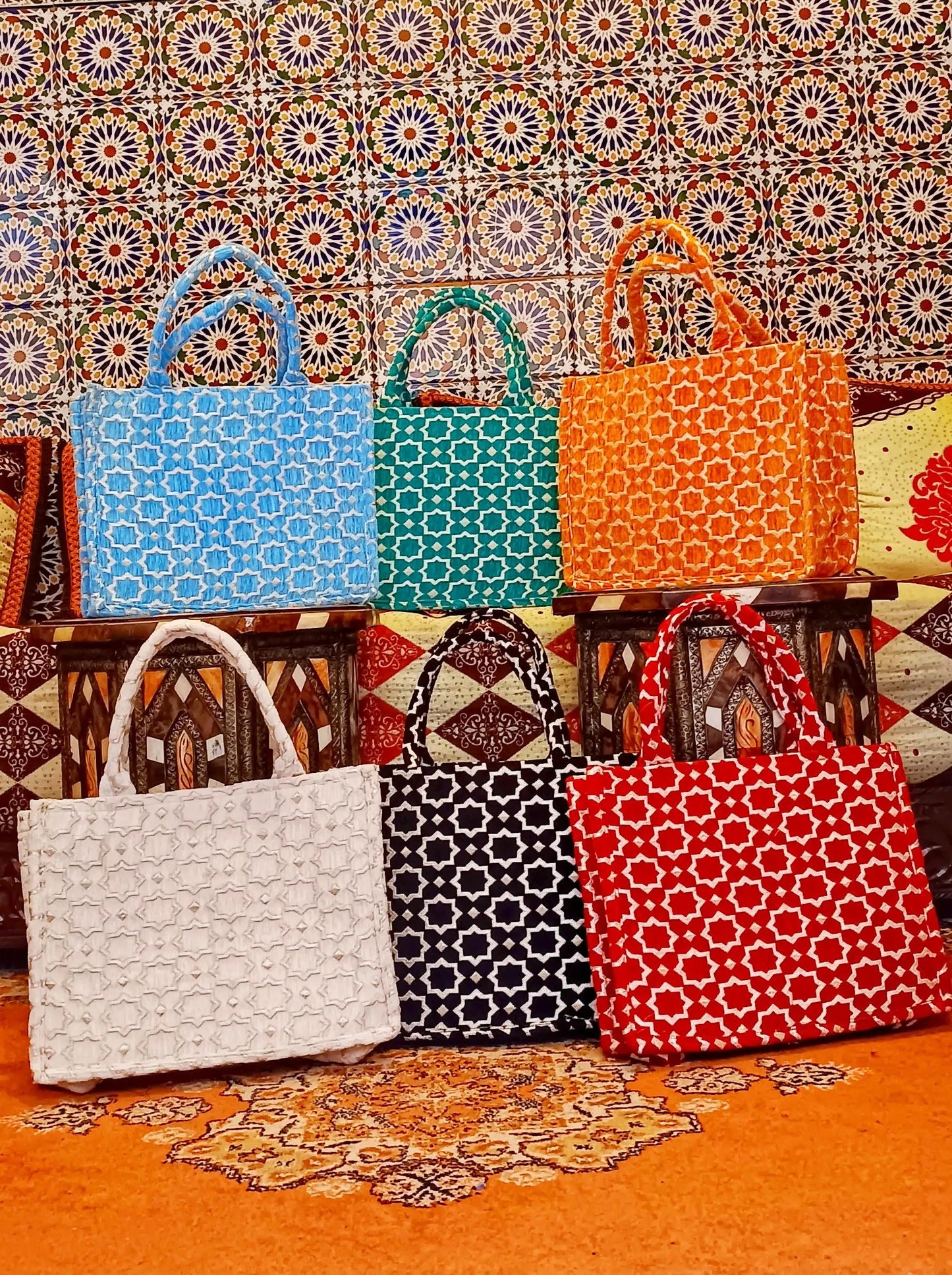 Handmade Moroccan Tote Bag: Zellij Tile Design, Eco-Friendly
