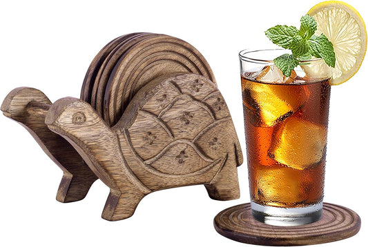 Wooden for Drinks, Eco-Friendly, Absorbent, Antique Look Handcrafted Coasters (Tortoise)