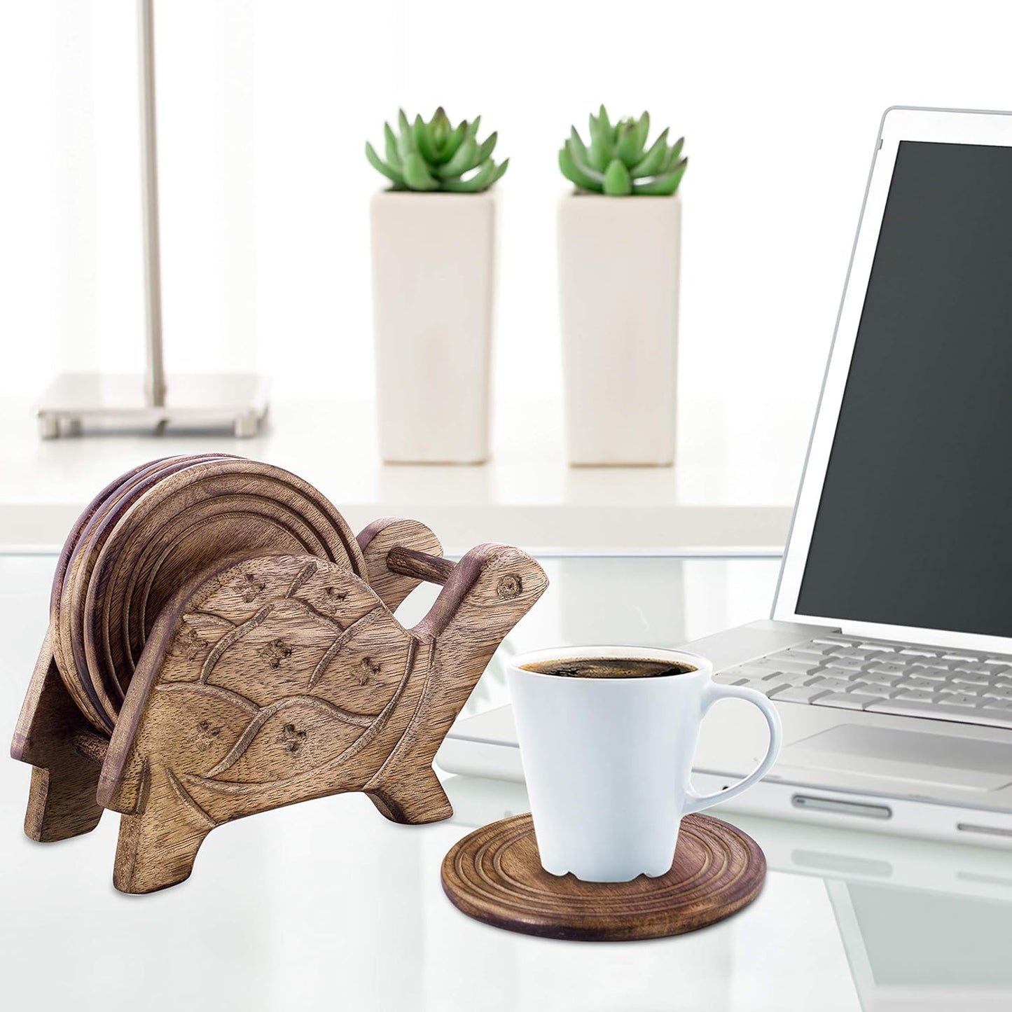 Wooden for Drinks, Eco-Friendly, Absorbent, Antique Look Handcrafted Coasters (Tortoise)