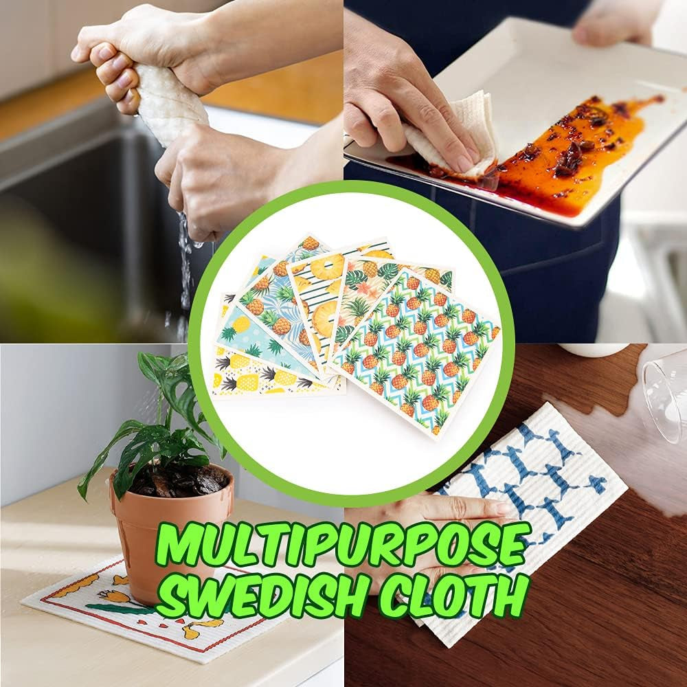 Swedish Dishcloths - Sponge Reusable Cleaning Dishes Cloth - 6 Pack Dish Cloths and Dish Rags for Kitchen (Pineapple)