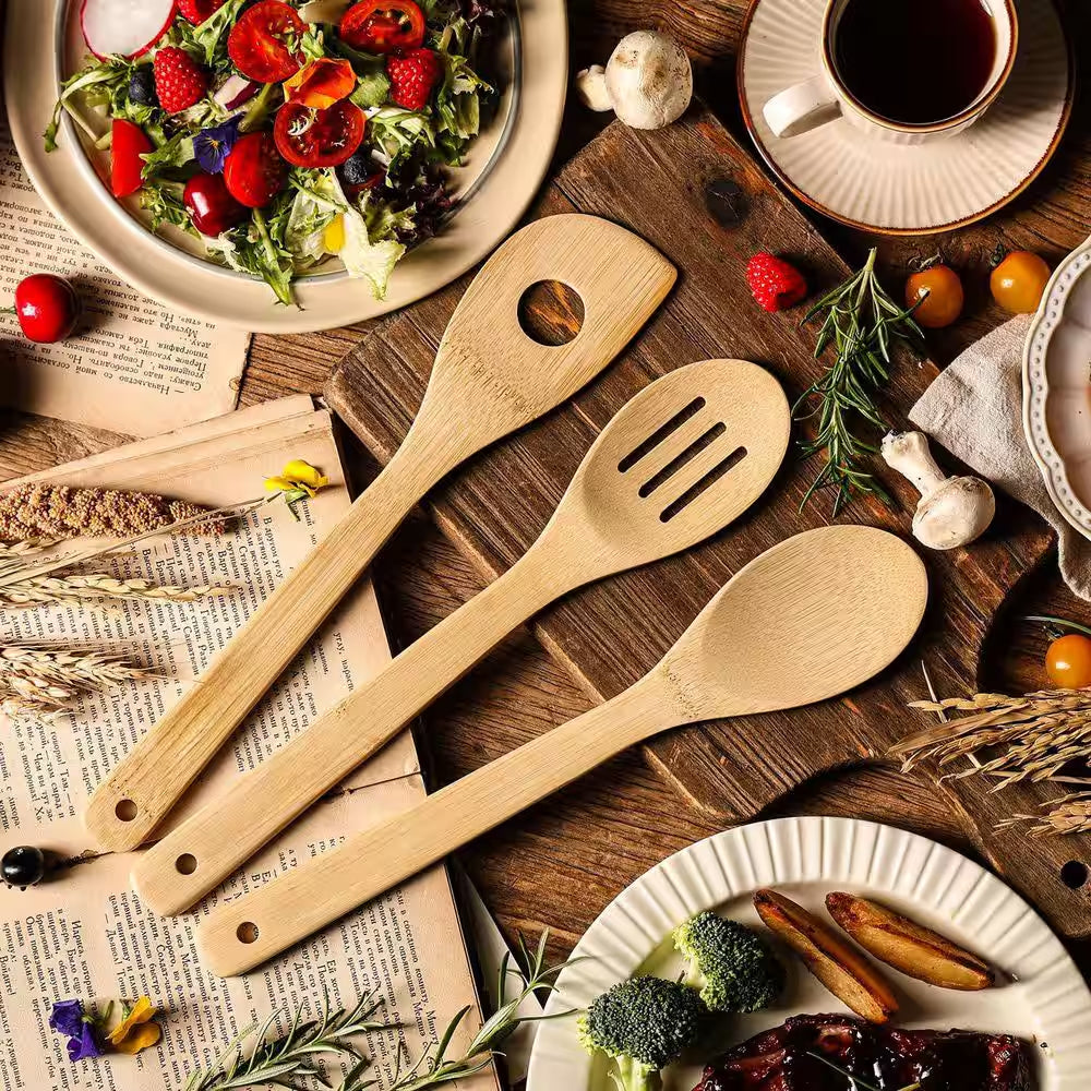 Eco-Friendly Premium Natural Bamboo 6-Piece Cooking Kitchen Utensils Set