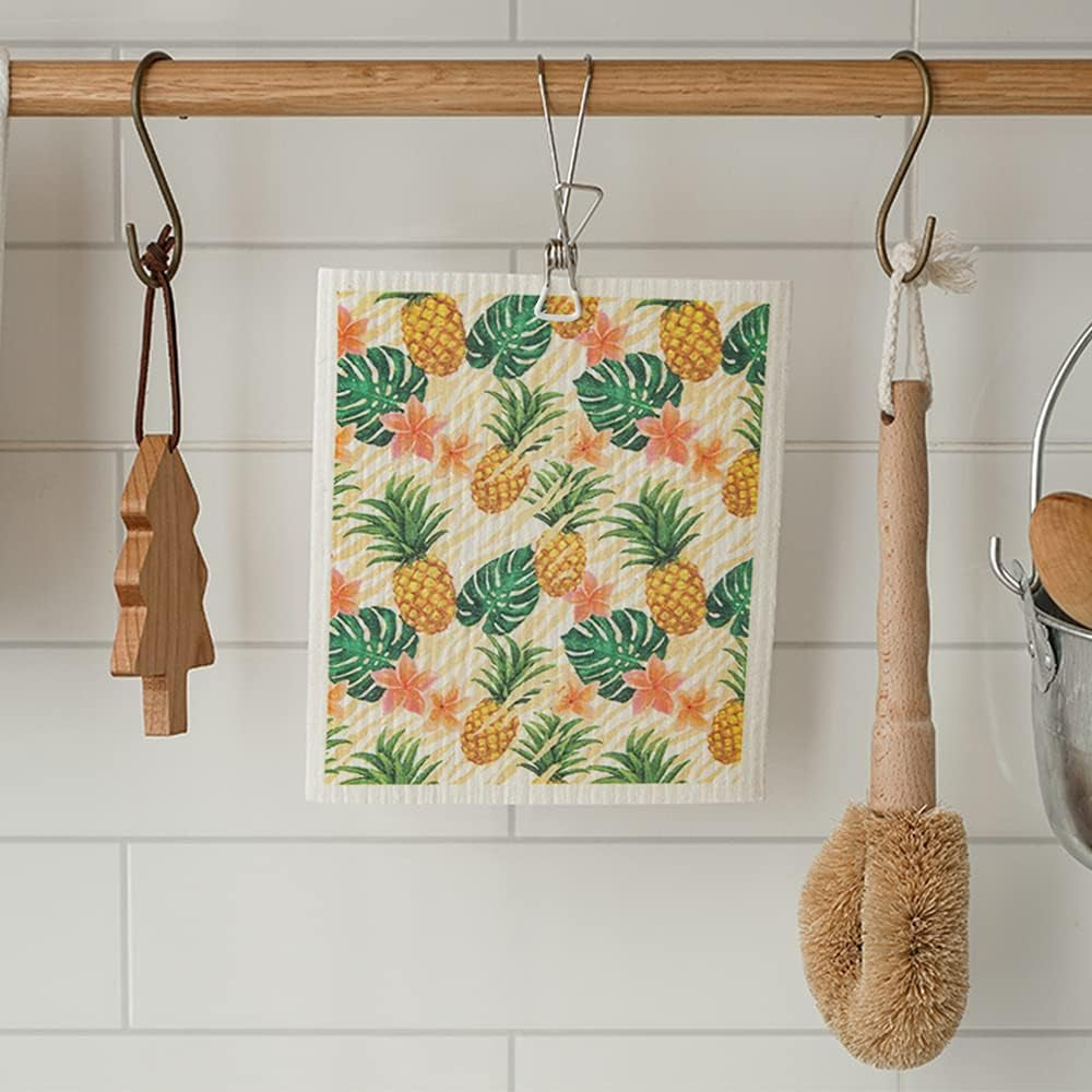 Swedish Dishcloths - Sponge Reusable Cleaning Dishes Cloth - 6 Pack Dish Cloths and Dish Rags for Kitchen (Pineapple)