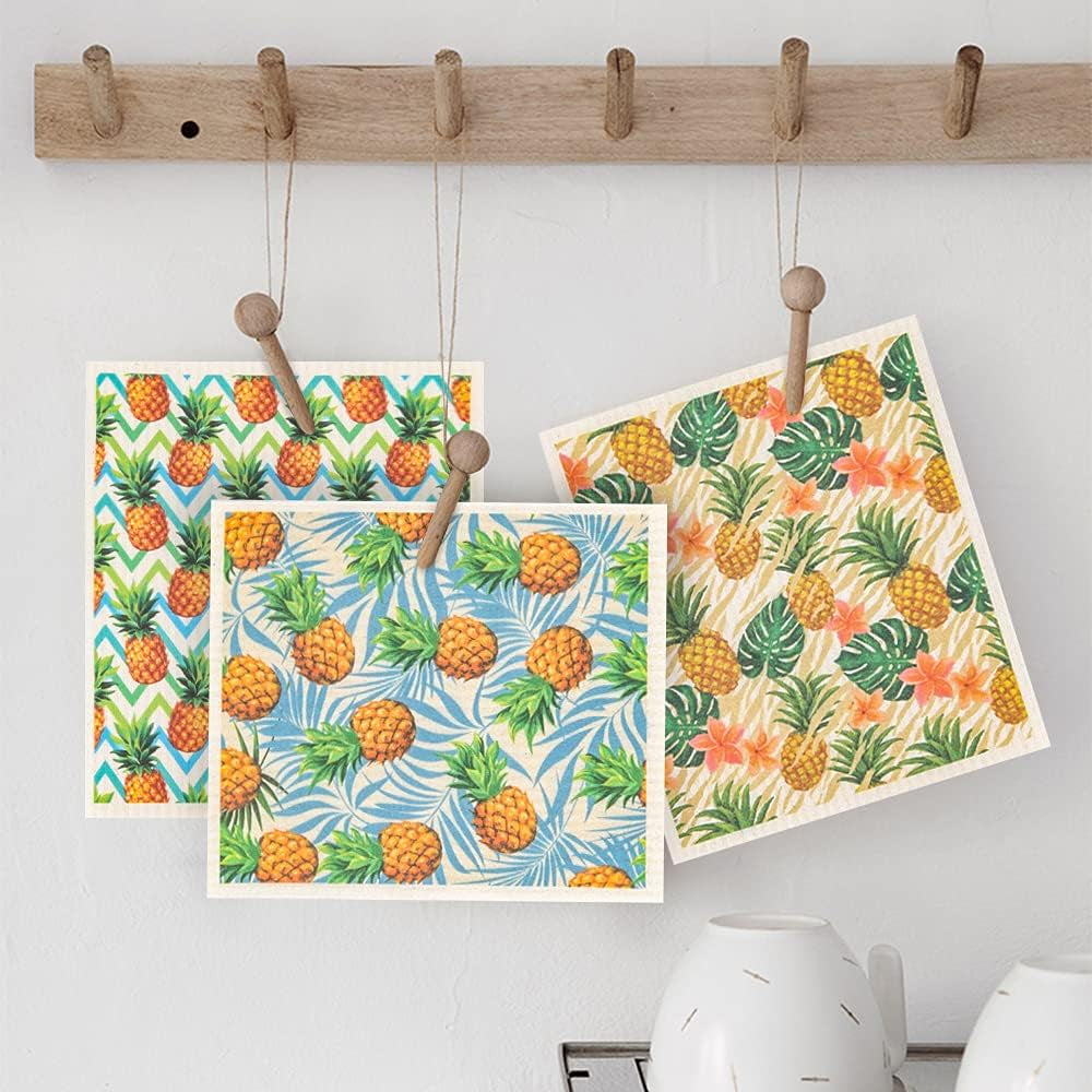 Swedish Dishcloths - Sponge Reusable Cleaning Dishes Cloth - 6 Pack Dish Cloths and Dish Rags for Kitchen (Pineapple)